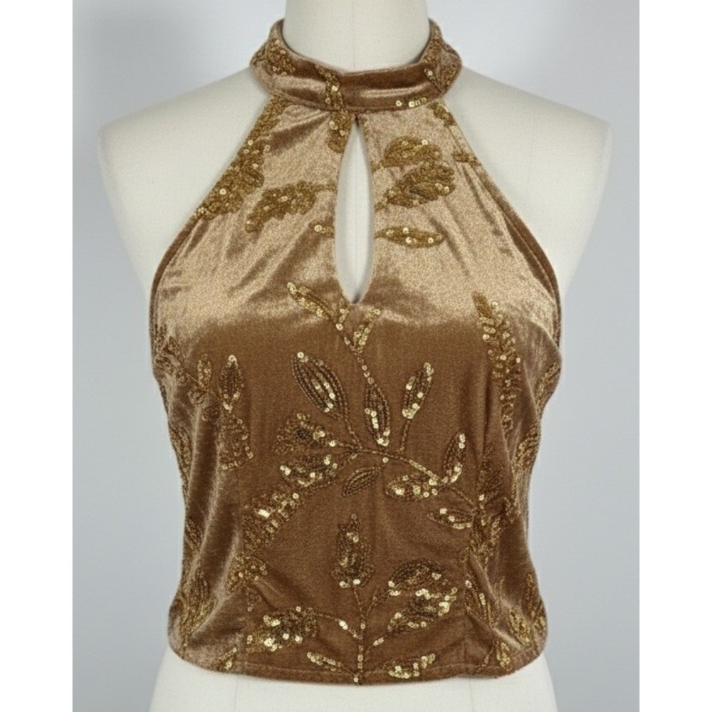 PrettyLittleThing Women's Cropped Top Sz 4 Velvet Bronze Color Y2K Baby Tee Club
